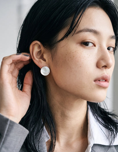 Mother of Pearl Circle Studs — 925 Silver
