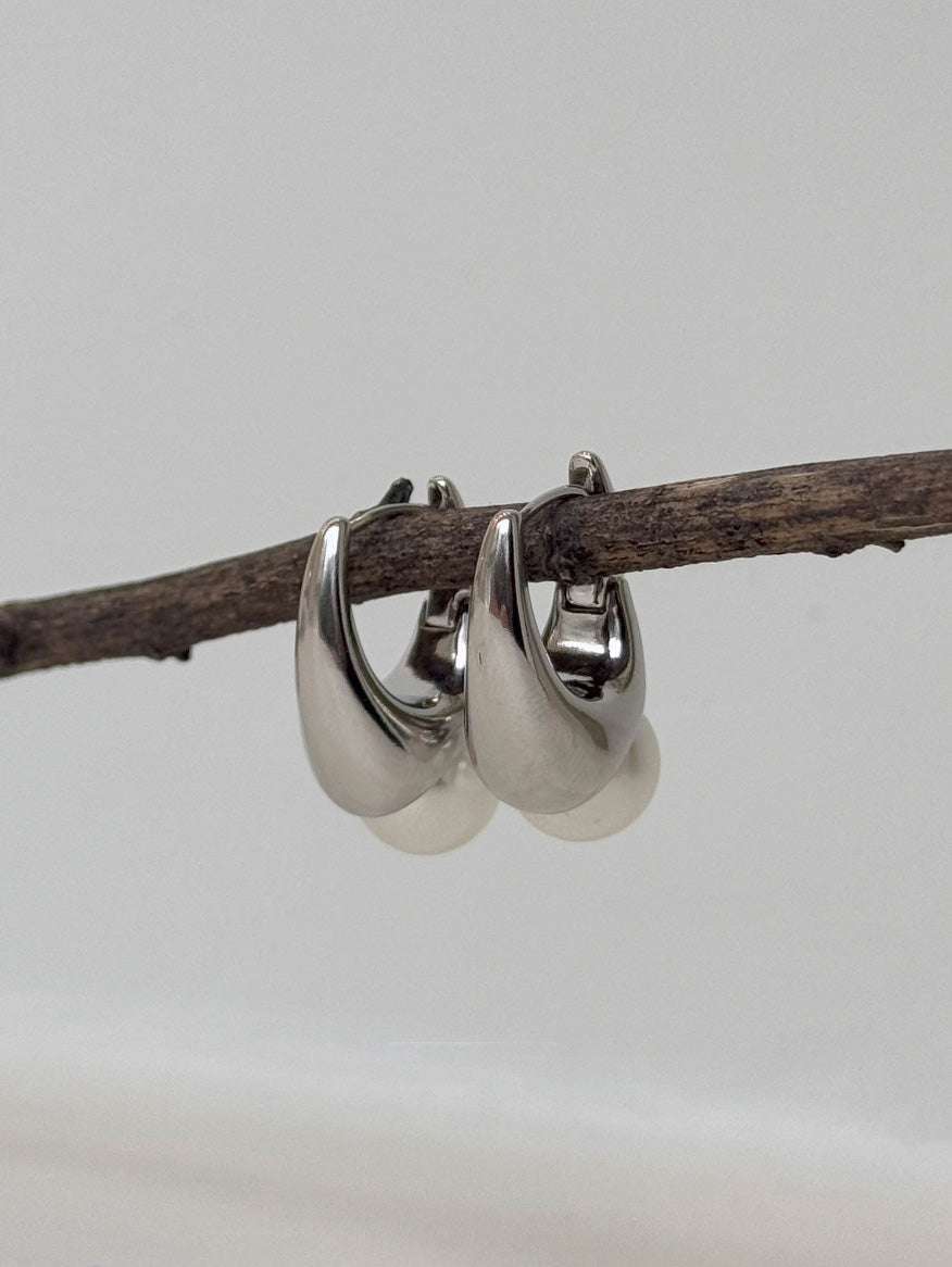 Gold Silver Teardrop Pearl Huggie Earrings - Titanium Post & Lightweight