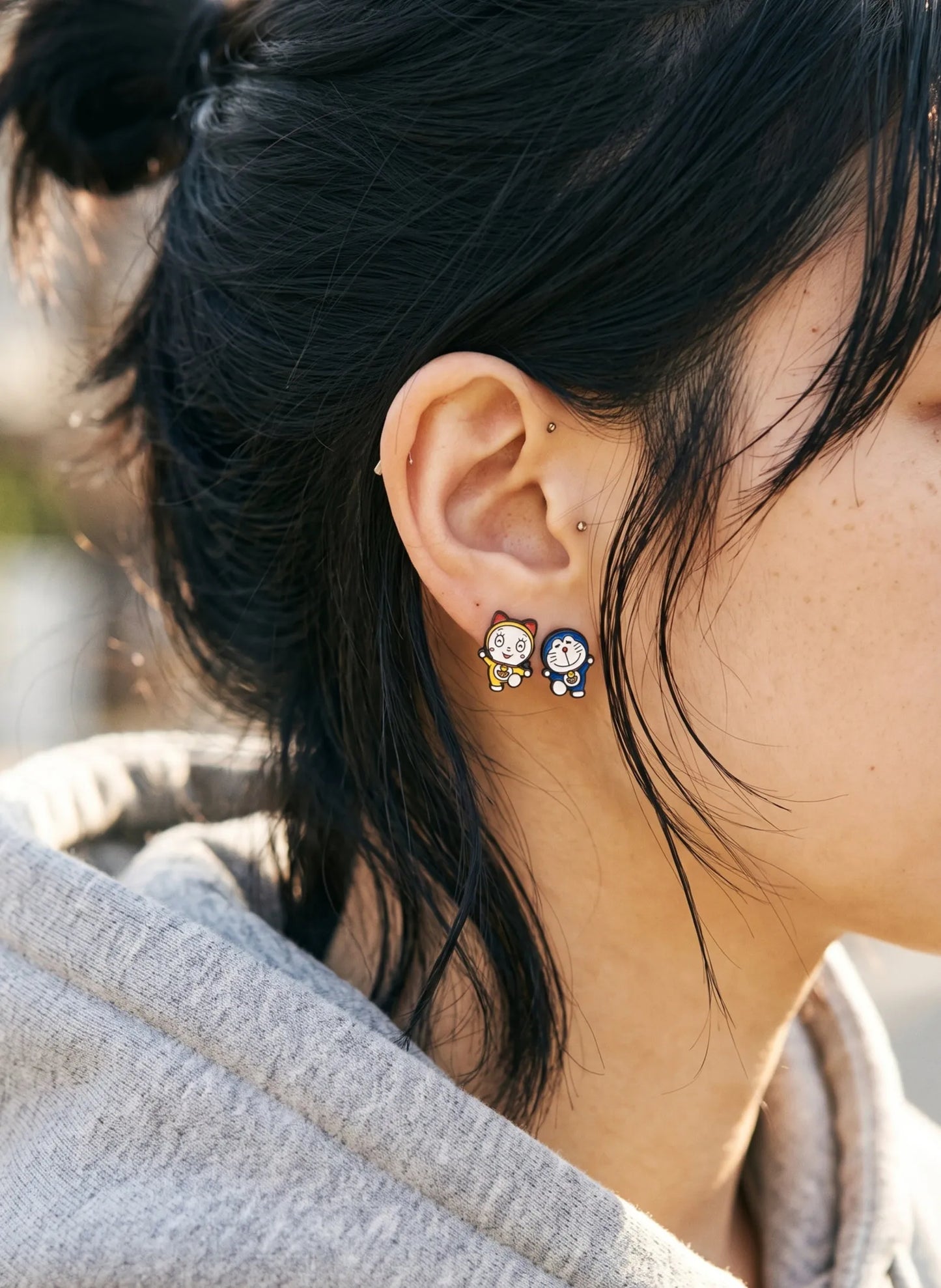 Doraemon & Dorami Mismatched Studs — Handmade in Korea