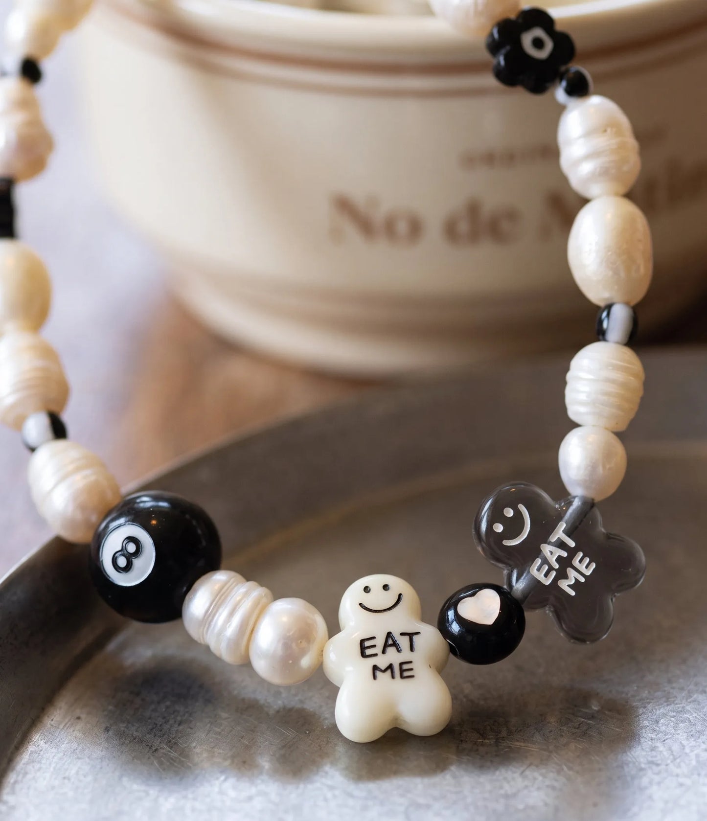 Kitsch Freshwater Pearl Charm Necklace — 8-Ball & Gingerbread Beads