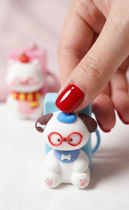 Kawaii Animal 2-Key Keycap Keychain | Cat Dog Pig Charm (4 Colors)