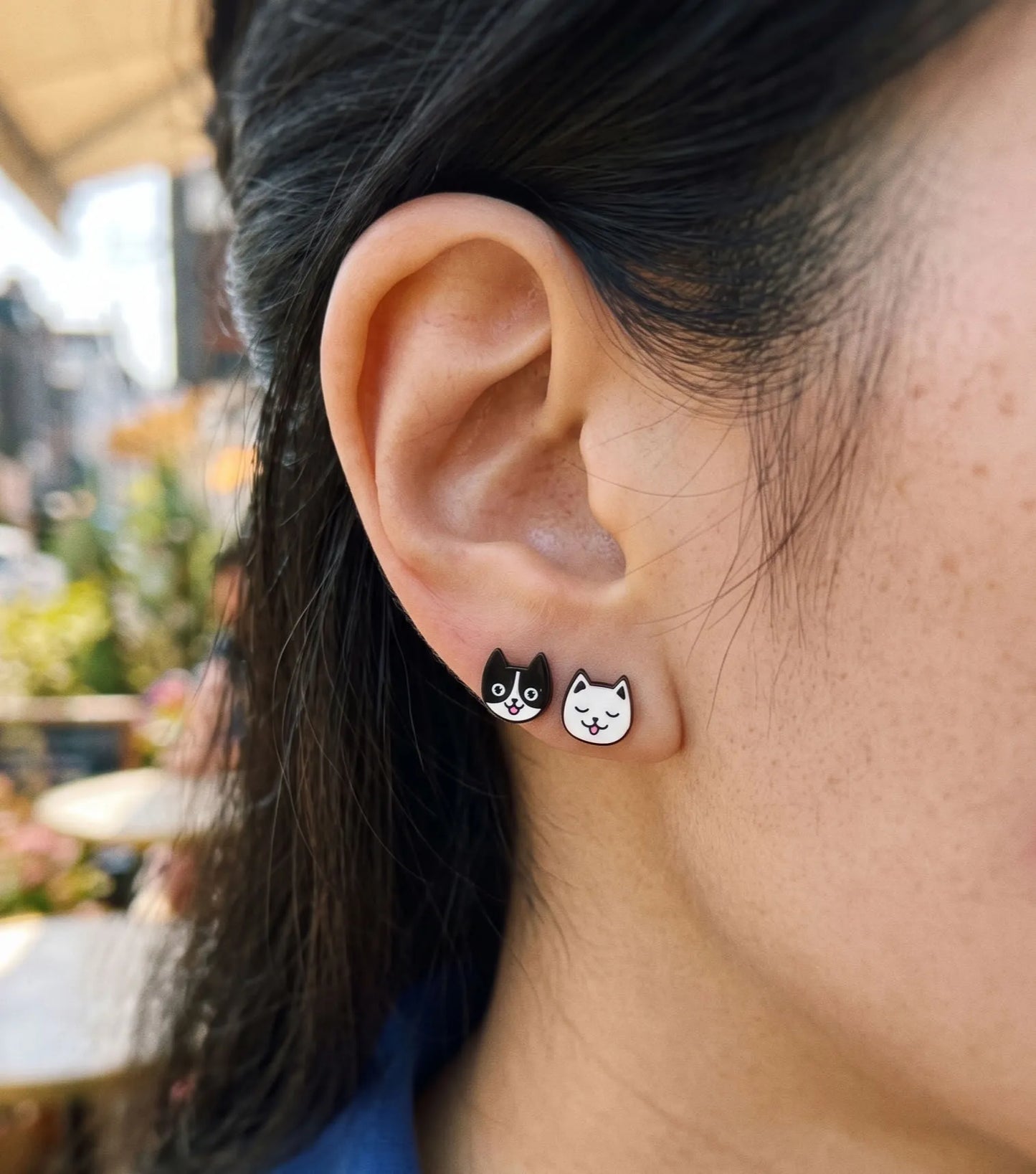 Black Cat & White Cat Mismatch Earrings — The Curated Ear Duo