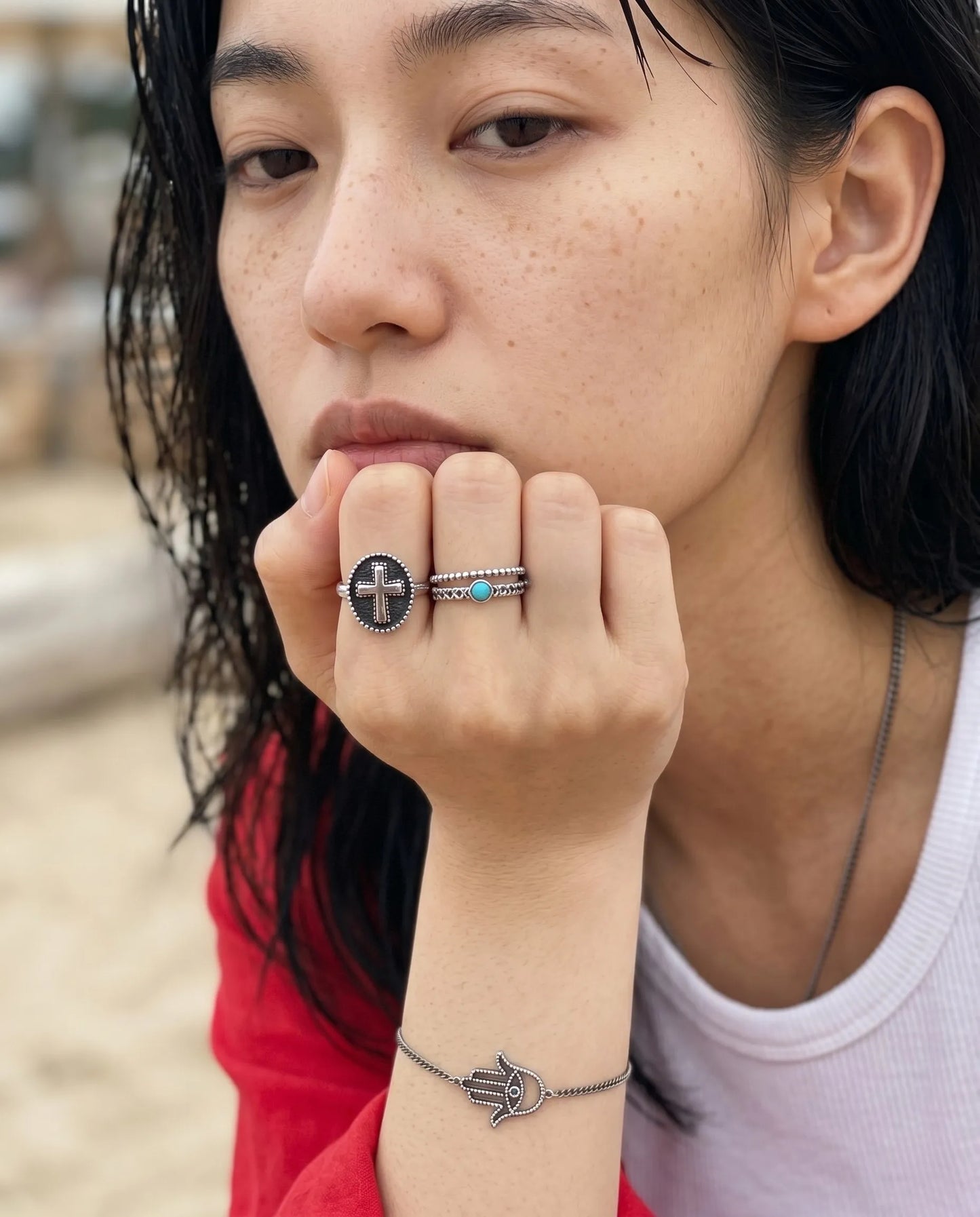 925 Sterling Silver Hamsa Hand Chain Bracelet — Handmade in Korea