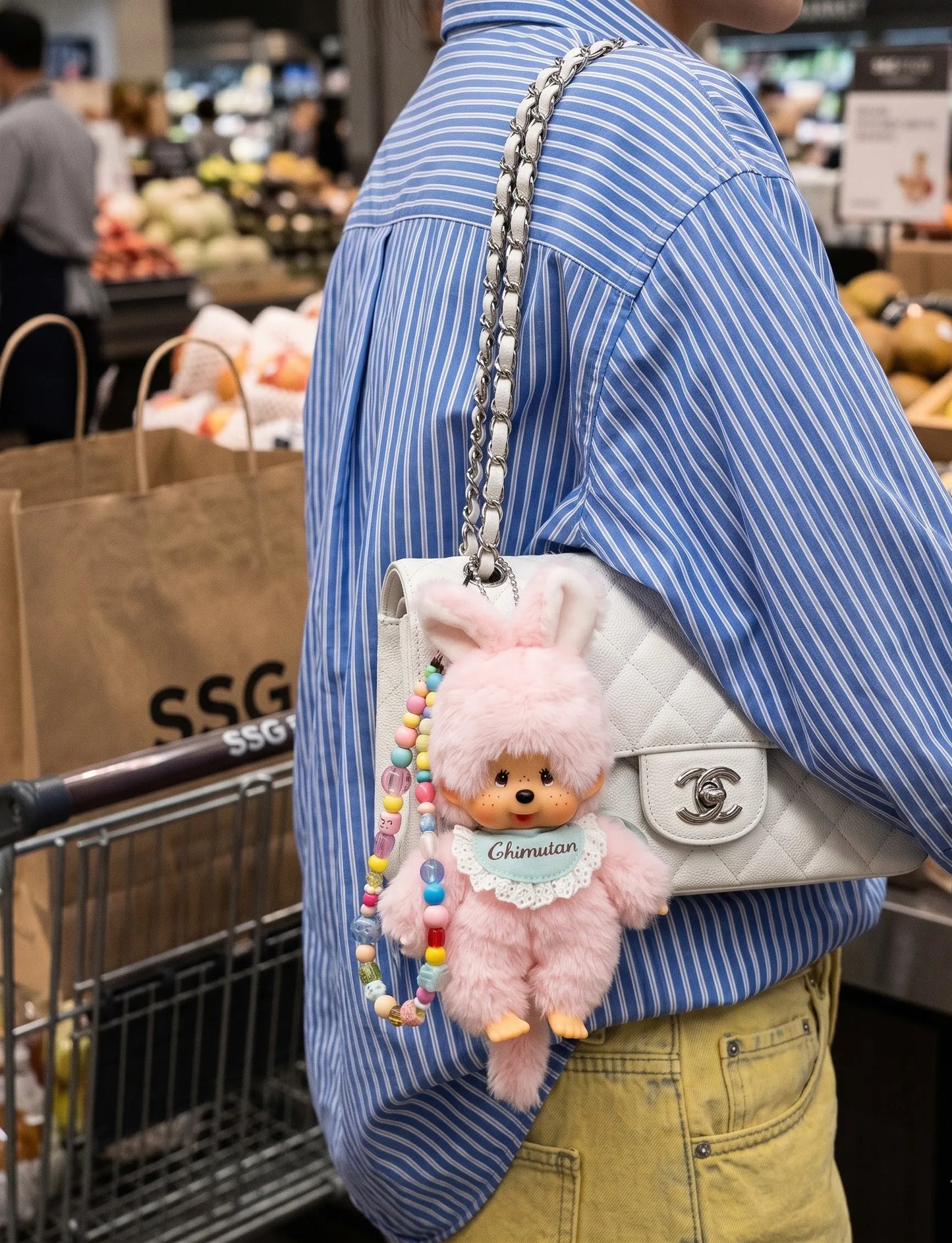 Chimutan Plush Bag Charm Keychain — K-Style Monchhichi Friend (Pink / Brown)