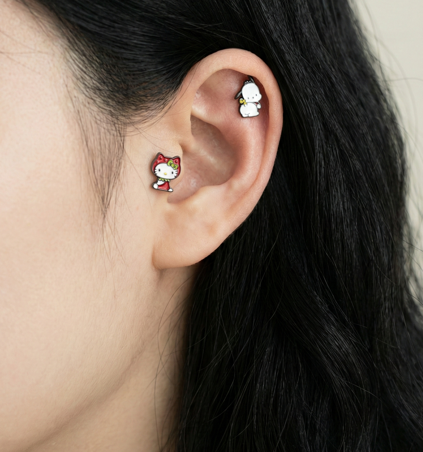 Hello Kitty Surgical Steel Cartilage Earring - Classic & Cat Hood