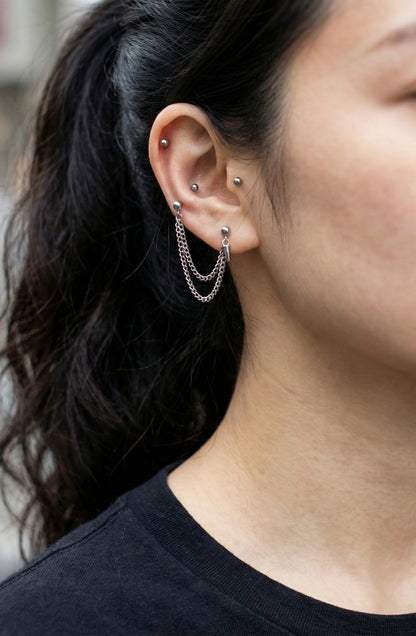 Surgical Steel Double Chain Piercing with Spike Charm - Silver