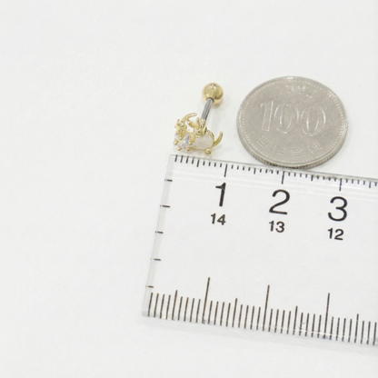 Celestial Crescent Moon & Rabbit Barbell Stud Earring | Dainty Star Bunny Cartilage Piercing | Surgical Steel Post