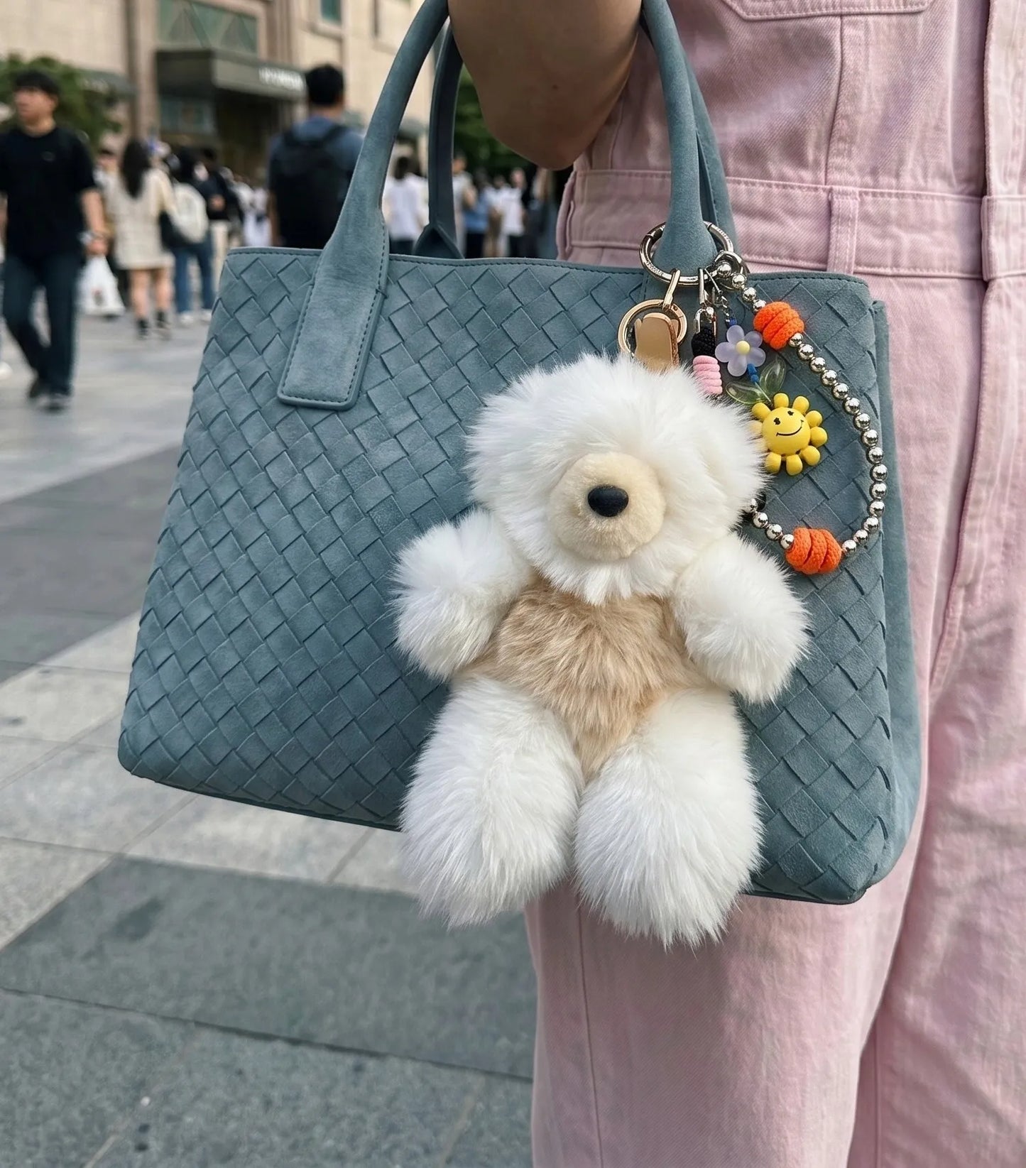 Real Alpaca Teddy Bear Bag Charm Keychain 20cm — Peruvian Fur, Urban Kitsch K-Style