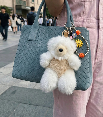 Real Alpaca Teddy Bear Bag Charm Keychain 20cm — Peruvian Fur, Urban Kitsch K-Style