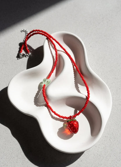 Fruit Charm Bead Necklace | Apple or Strawberry – K-Style