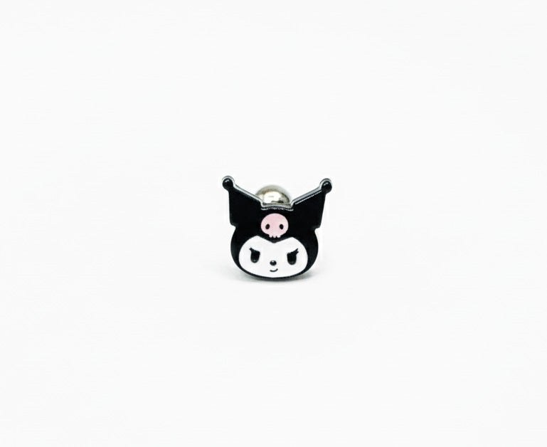 Classic Kuromi piercing design in surgical steel, minimalist character stud earring perfect for cartilage or lobe
