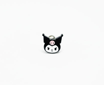 Classic Kuromi piercing design in surgical steel, minimalist character stud earring perfect for cartilage or lobe