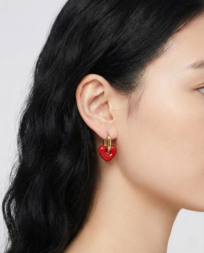 Chunky Puffy Heart Charm Huggie Hoop Earrings - 4 Colors