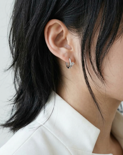 Star CZ Double-Row Huggie Hoop Earrings – Gold, Silver & Rose Gold