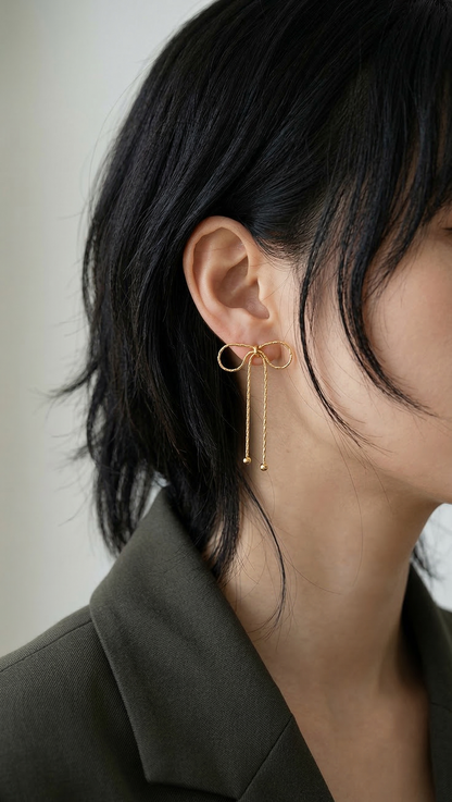 Textured Chain Bow Drop Earrings – Balletcore Dainty Jewelry