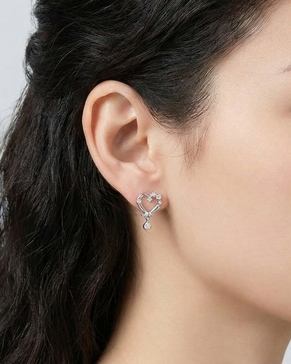 Romantic Heart Cubic Zirconia Drop Earrings - 925 Silver Post in Gold, Silver & Rose Gold