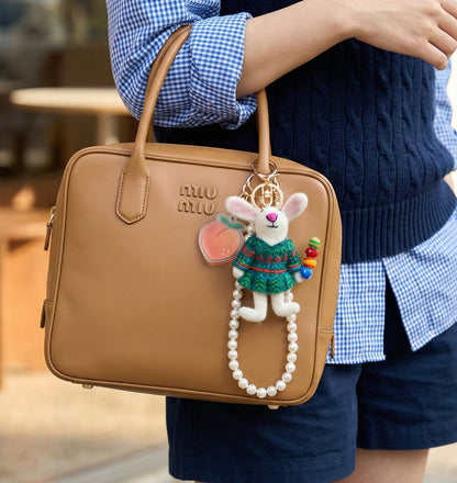 Handmade Wool Felt Rabbit Bag Charm with Candied Fruit - Nepal Artisan Bunny Keychain