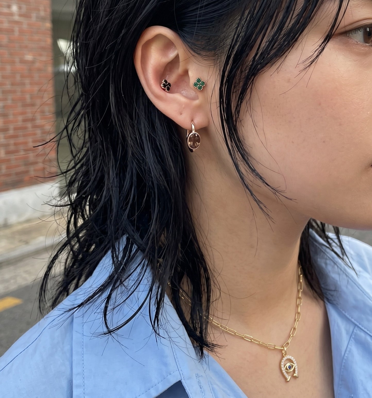Oval Bezel CZ Huggie Earrings in Rose Gold — 3 Colors
