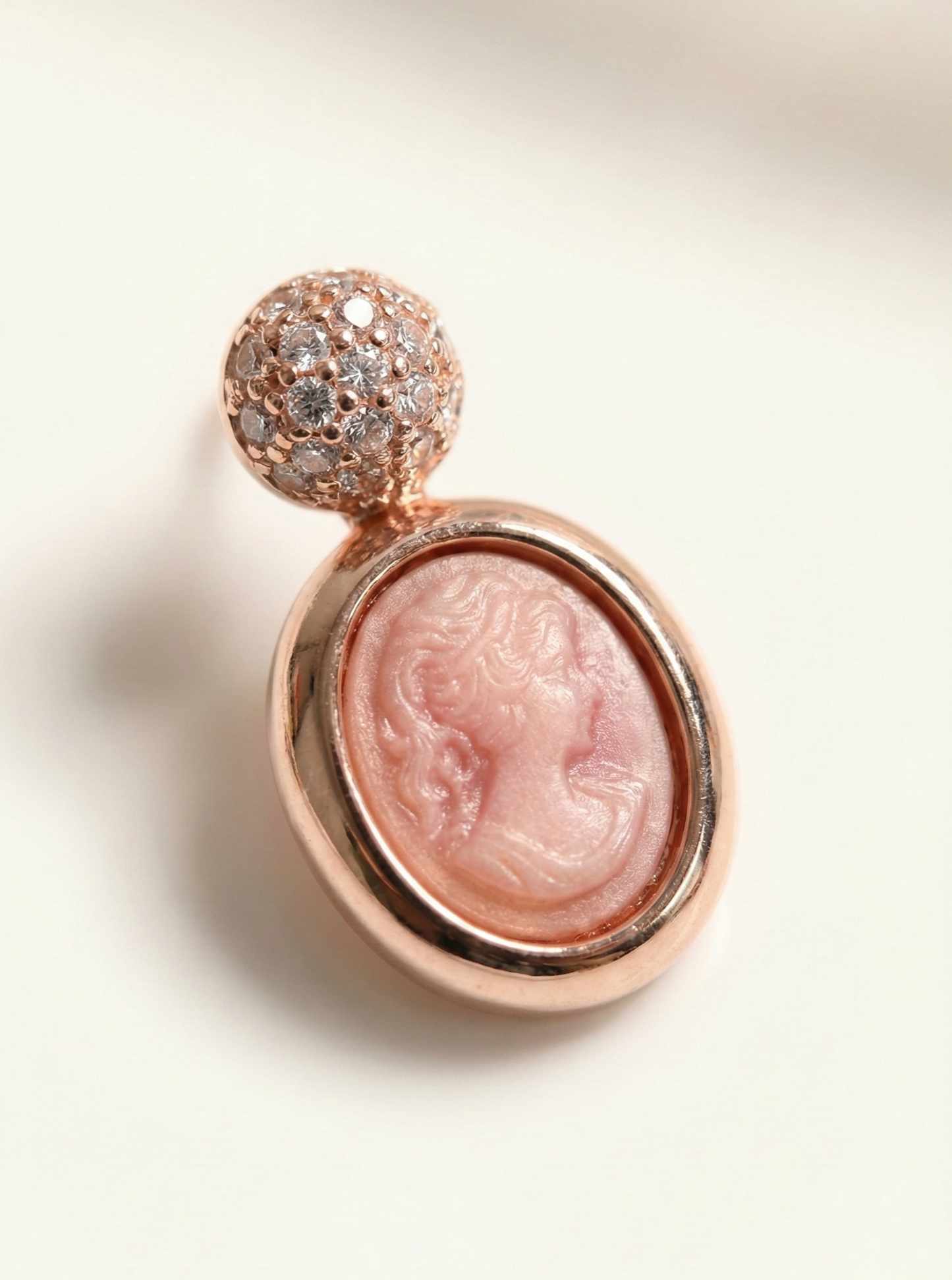 Vintage Cameo Drop Earrings with Pave Crystal Studs - Rose Gold