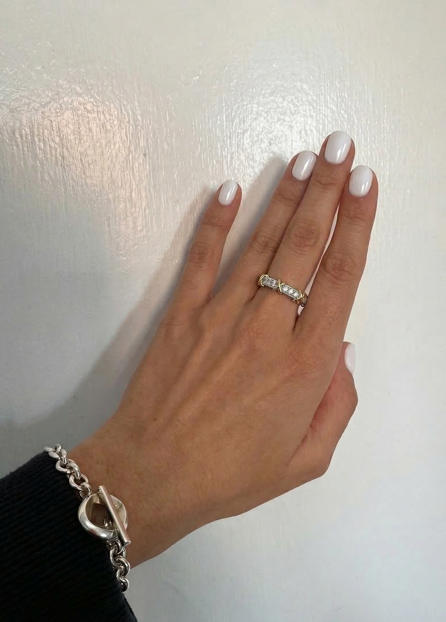 Two-Tone Sterling Silver Eternity Ring | CZ X-Cross Band Platinum Gold Plated