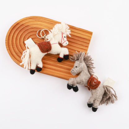 Handmade Wool Felt Horse Bag Charm Keychain - Nepal Artisan Pony (2 Colors)