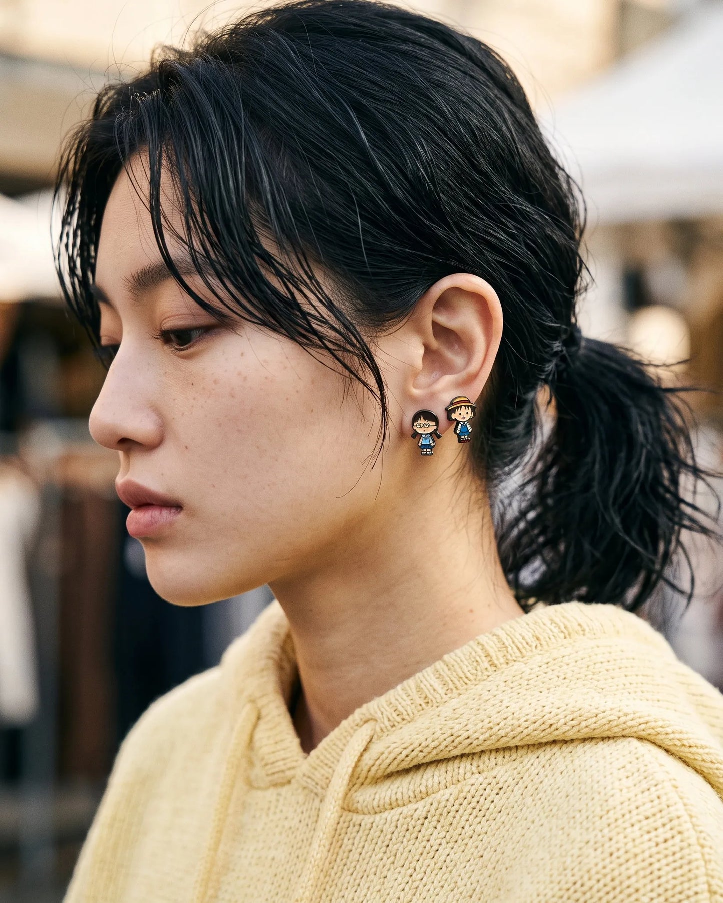 Maruko-chan Mismatch Stud Earrings – Enamel Anime Character
