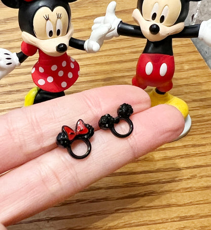 Disney Mickey & Minnie Black Crystal Stud Earrings - Silver Post