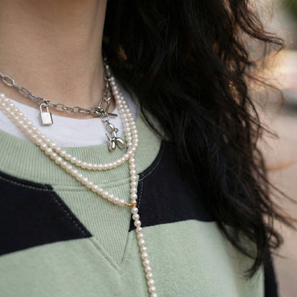 Surgical Steel Balloon Dog Padlock Mixed Chain Toggle Necklace