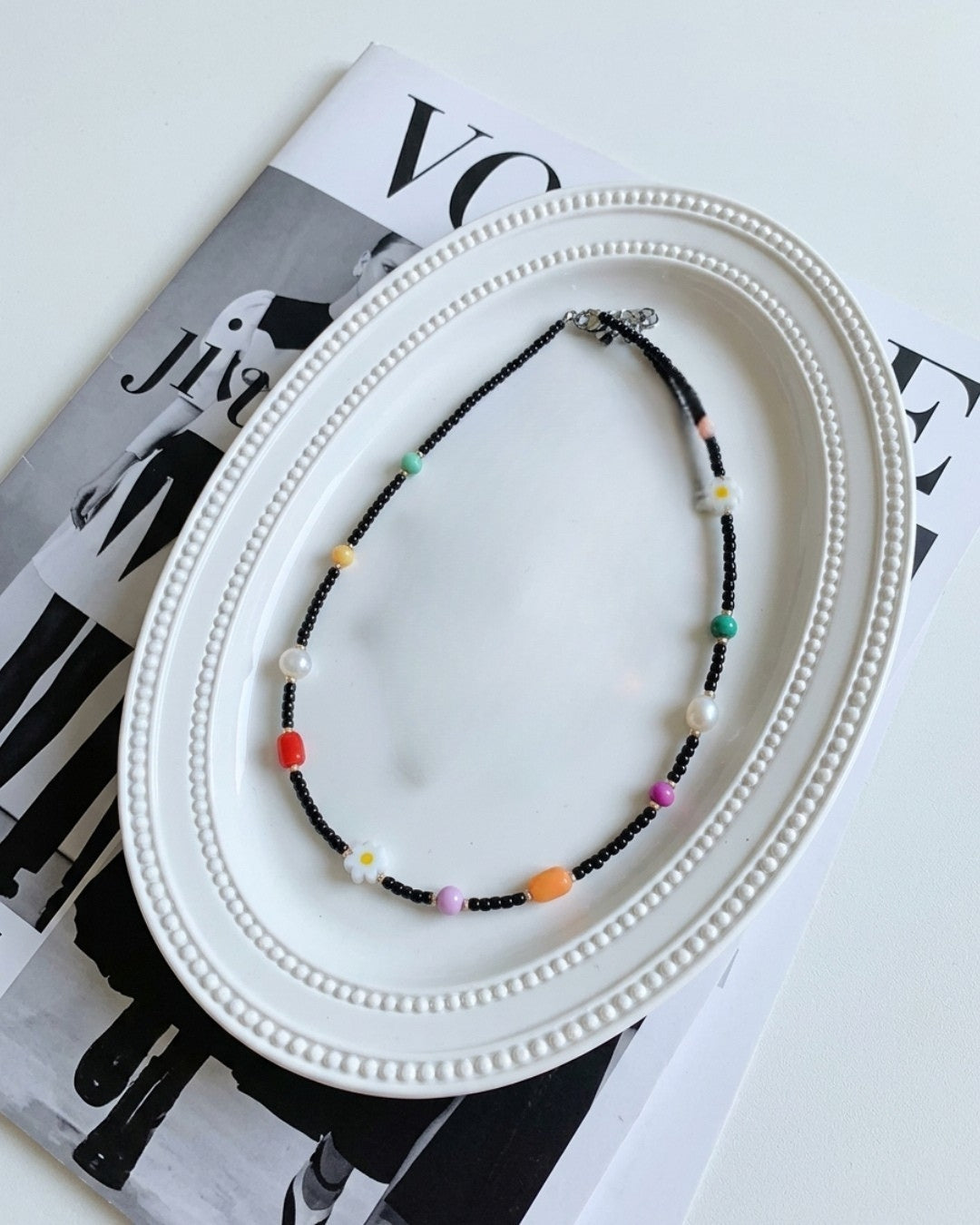 Handmade Freshwater Pearl Daisy Seed Bead Choker Necklace 3 Colors