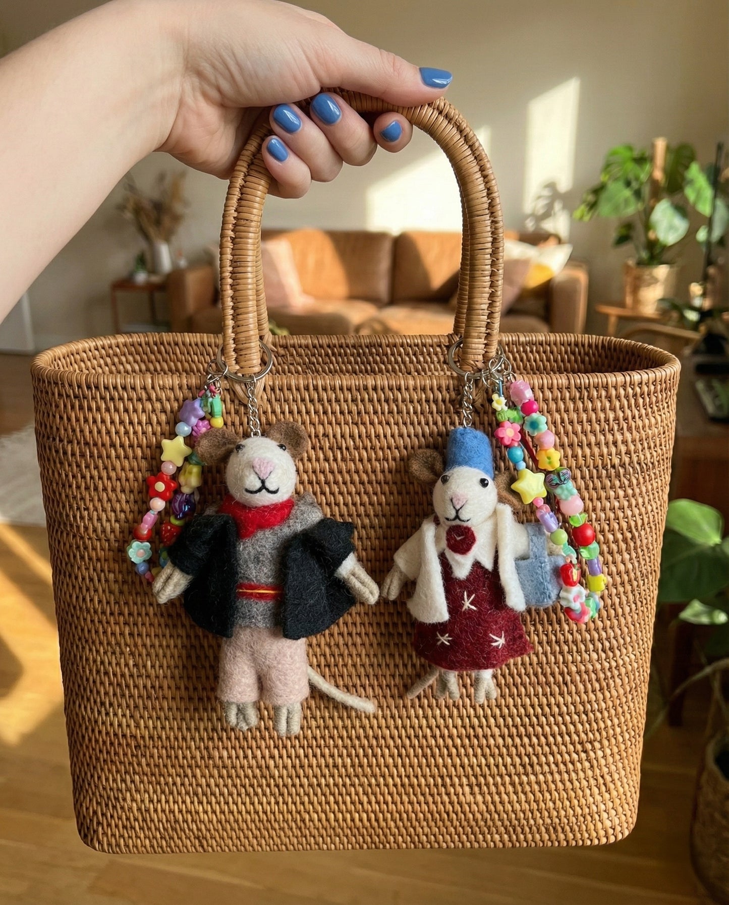 Handmade Needle Felted Wool Animal Bag Charm - Nepal Artisan Keyring