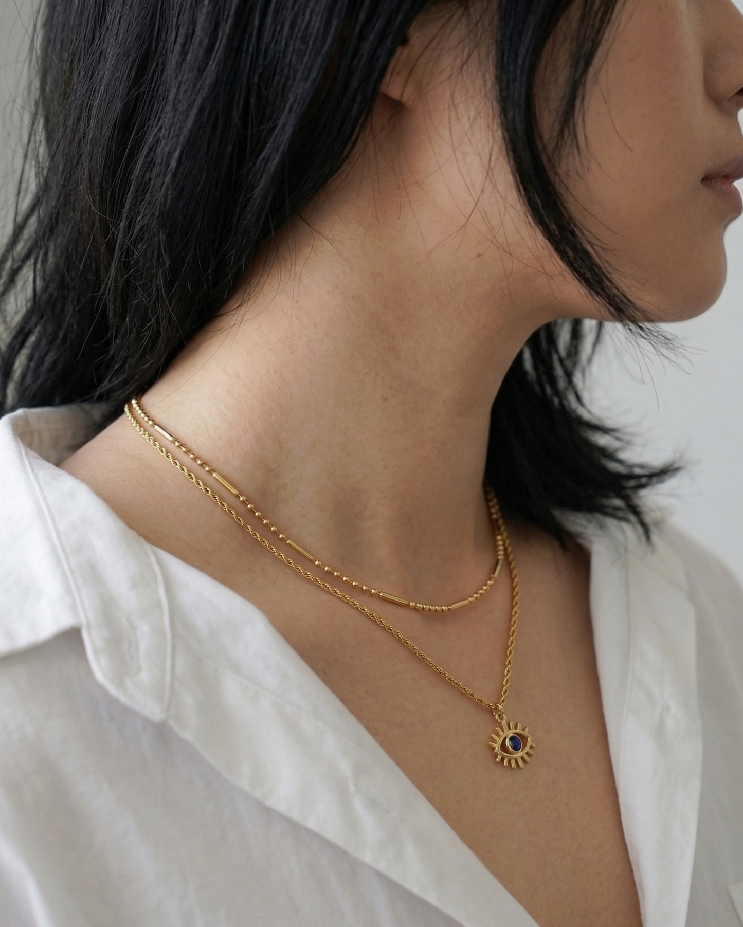 Evil Eye Layered Necklace – Double Chain Sunburst Pendant in Gold & Silver | 8TTITTO8