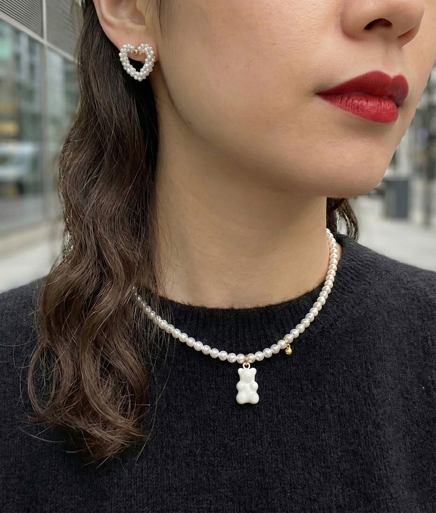 Swarovski Pearl Gummy Bear Necklace - Y2K Coquette Beaded Choker