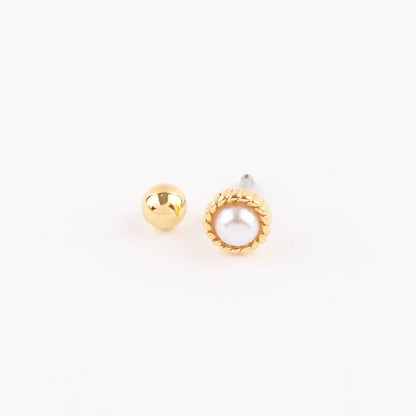 Vintage Rope Frame Pearl Stud Piercing – Helix Conch Lobe Ear Curation (Single)