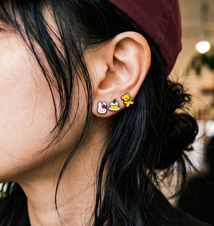 Miffy & Boris Brass Enamel Stud Earrings, 4-Piece Set