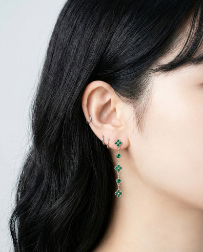 Clover Drop Earrings - 925 Silver Posts with Cubic Zirconia in 6 Colors | Vintage Inspired Dangle Earrings