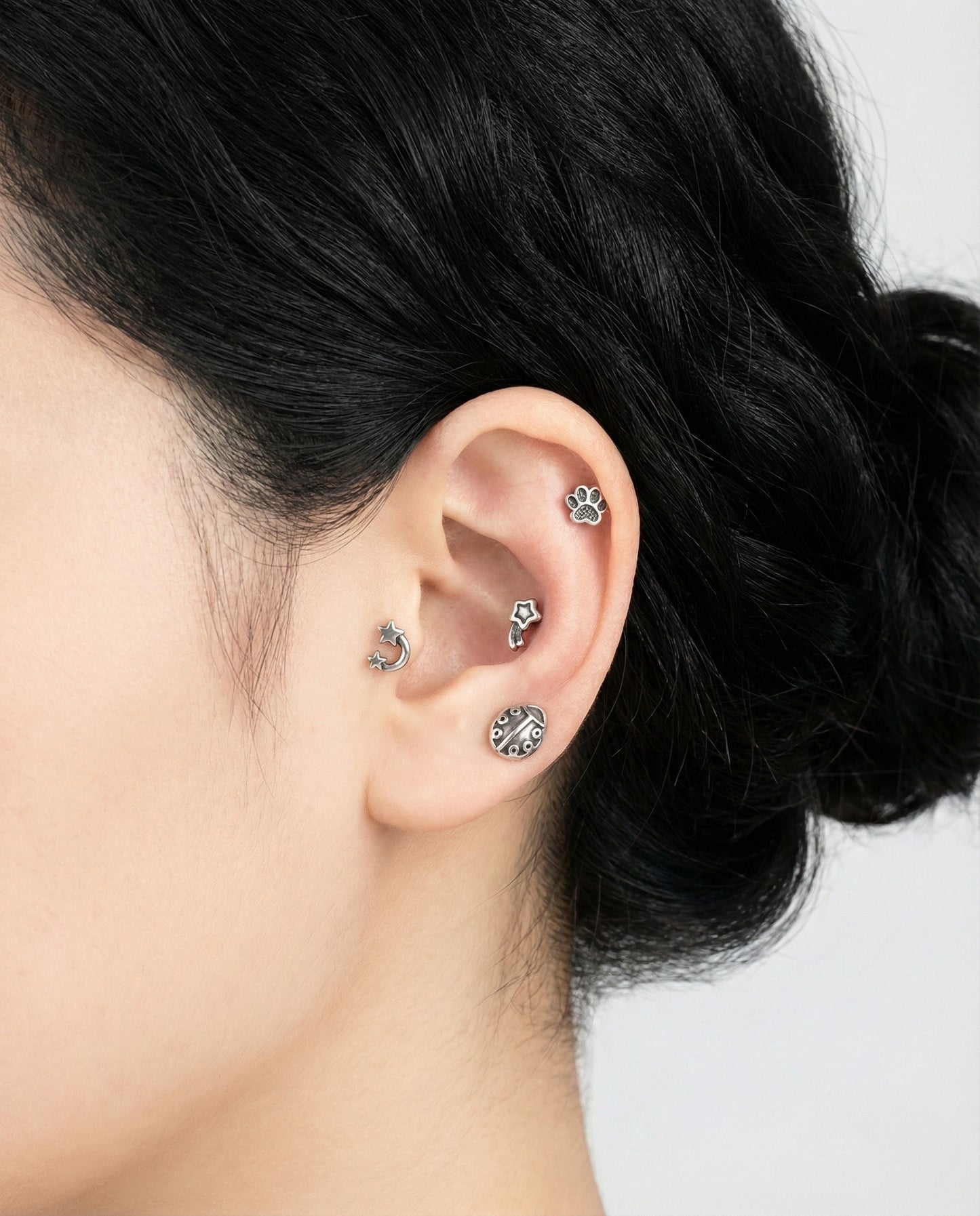 Surgical Steel Antique Piercing - 6 Designs Star Moon Paw Crown | Cartilage Helix Tragus Stud