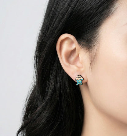 Crayon Shin-chan Asymmetrical Enamel Stud Earrings | Silver Post