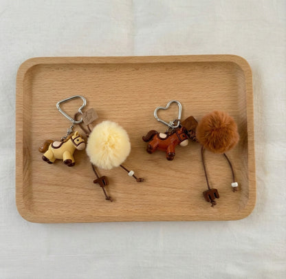 Foxy Pony Horse Keychain Bag Charm with Fluffy Pompom 2 Colors