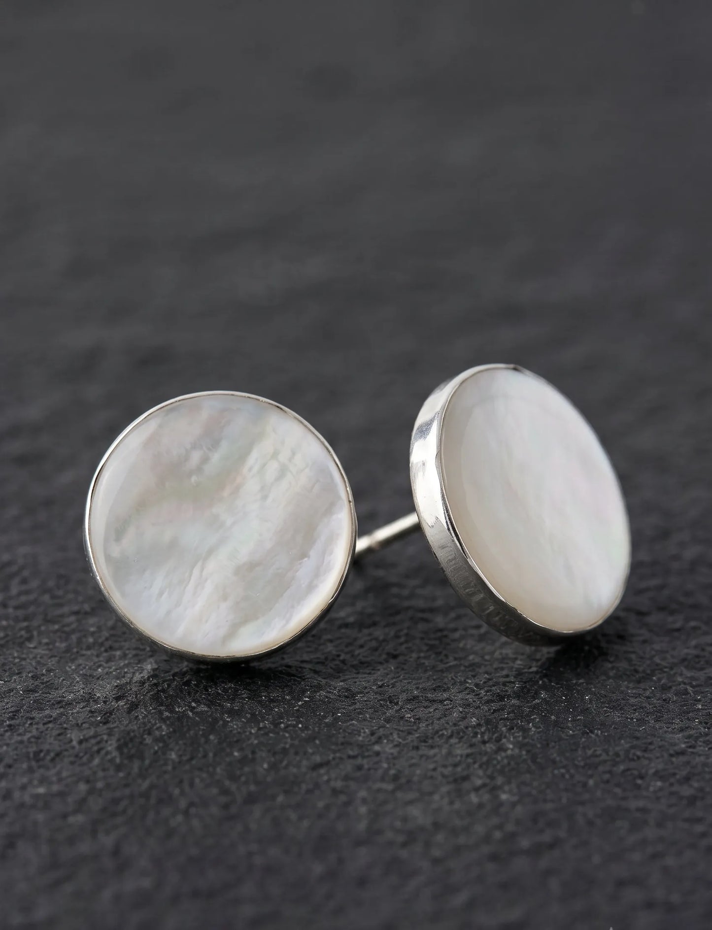 Mother of Pearl Circle Studs — 925 Silver