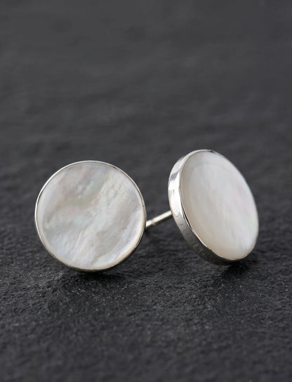 Mother of Pearl Circle Studs — 925 Silver