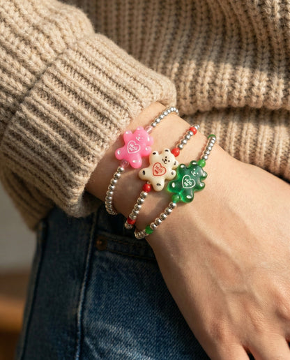 925 Sterling Silver Ball "Hug Me" Gummy Bear & Smiley Garden Beaded Bracelet – Y2K Kidcore Aesthetic | 4 Options