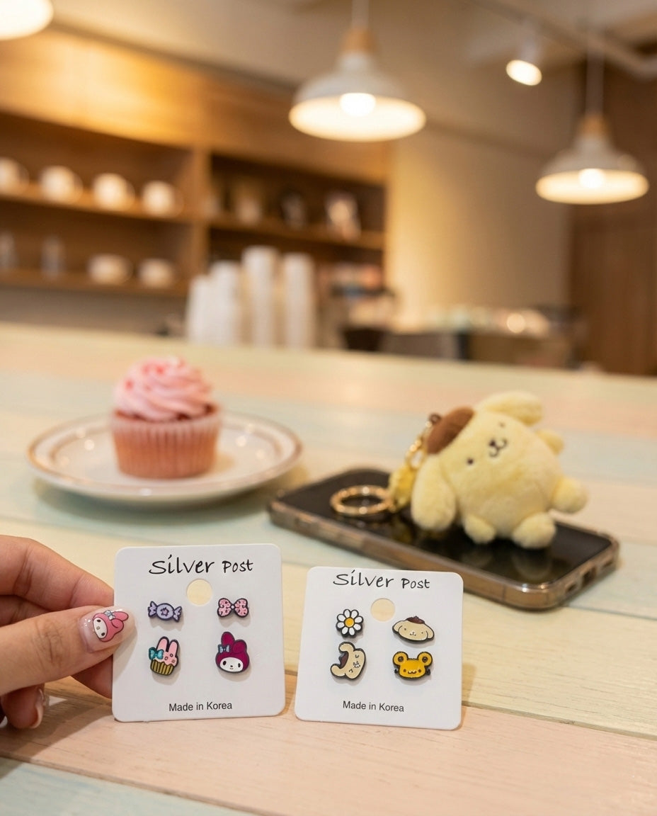 Sanrio My Melody & Pompompurin 4pcs Enamel Stud Earring Set
