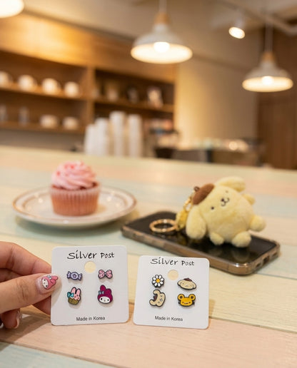 Sanrio My Melody & Pompompurin 4pcs Enamel Stud Earring Set