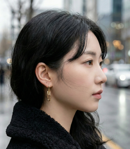 Luxury Pavé Knot Chain Link Drop Earrings - Gold/Silver Titanium