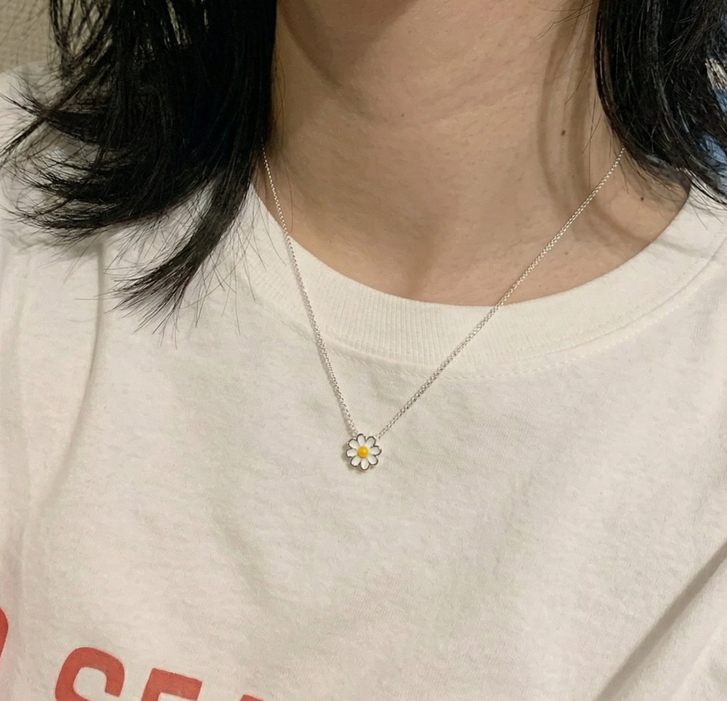 Dainty 925 Sterling Silver Daisy Flower Pendant Necklace