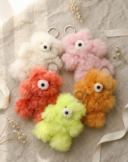 Handmade Real Alpaca Fur Fluffy Bear Keyring Bag Charm 20cm