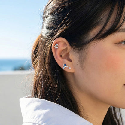 Lucky Ocean 4-Piece Barbell Ball Stud Earring Set - Dolphin & Whale Tail