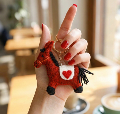 Nepal Handmade Wool Felt Lucky Horse Keychain - Bag Charm Gift