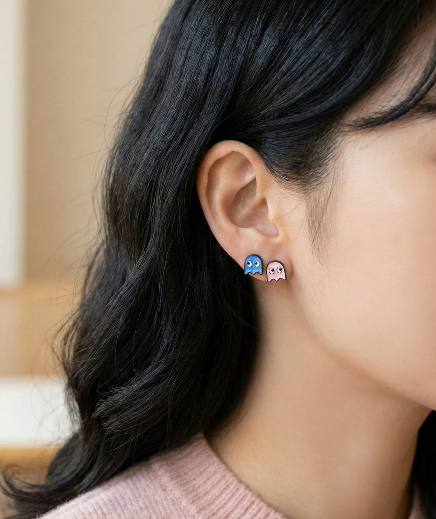 Pac-Man & Ghost Enamel Stud Earrings Set | Retro Arcade Y2K Kawaii Jewelry | Hypoallergenic Silver Post | Made in Korea