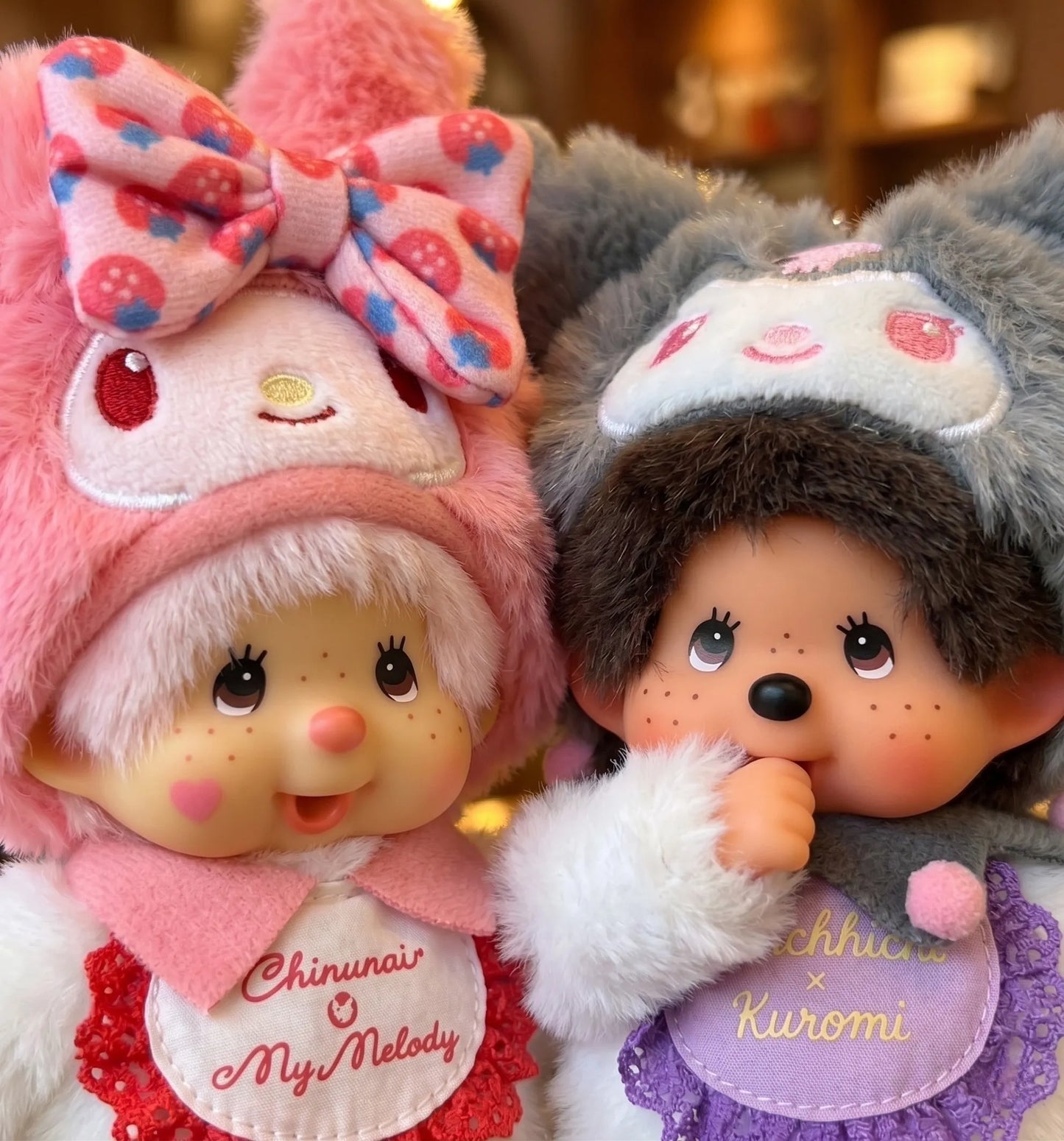 Monchhichi x My Melody & Kuromi Plush Bag Charm Keychain (Sold Individually)